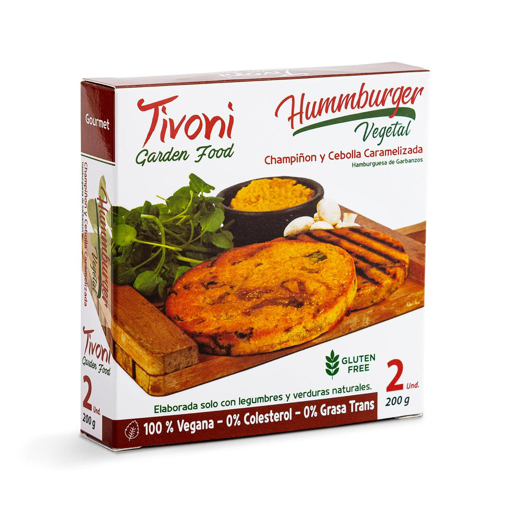 Hamburguesa con champiñones y cebolla caramelizada (2 unid x 100 g. c/u)