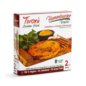 Hamburguesa con champiñones y cebolla caramelizada (2 unid x 100 g. c/u)