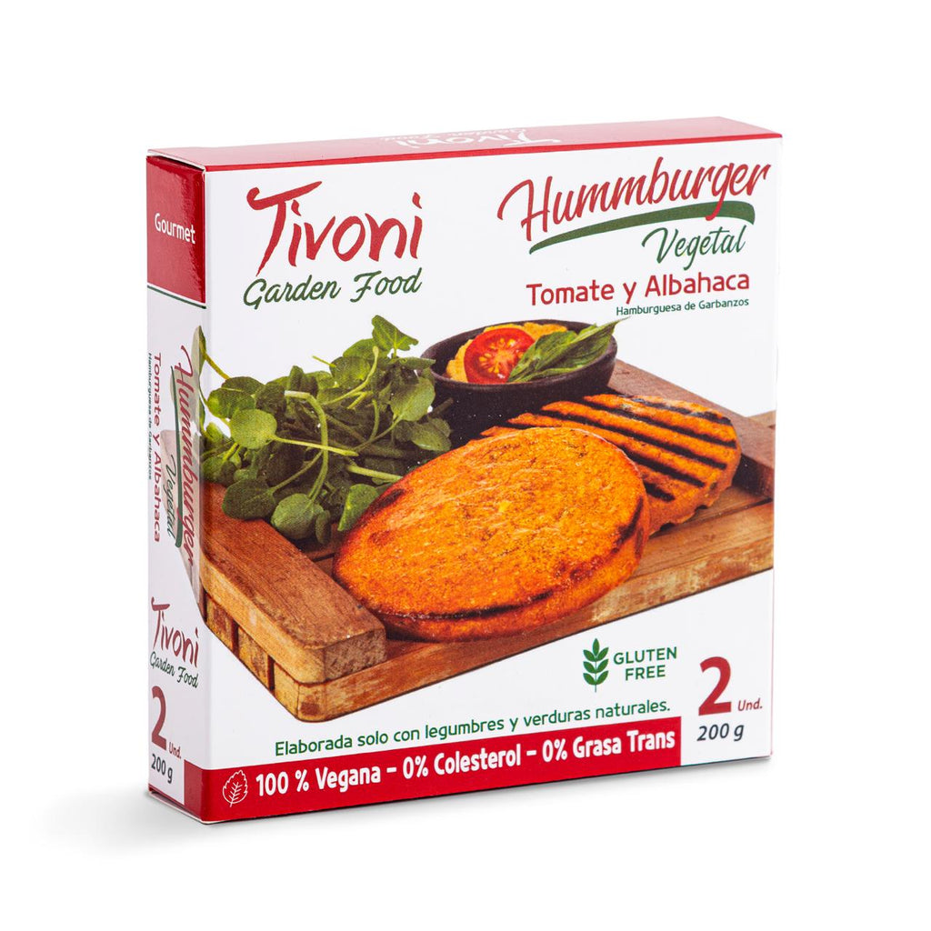 Hamburguesa con tomate y albahaca